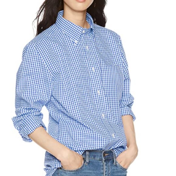 [Monblance] Striped Check Button Collar Shirt CM25 - Picture 1 of 3